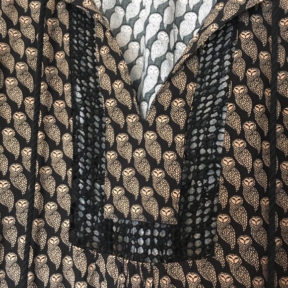 Anthro Daniel Rainn Owl Print Boho Blouse Top M - Picture 3 of 9